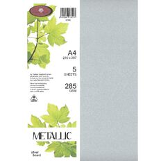 Direct Paper Metallic Board 285gsm Silver A4 5 Pack