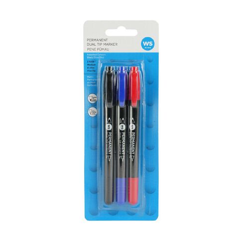 WS Permanent Marker Twin Tip 3 Pack
