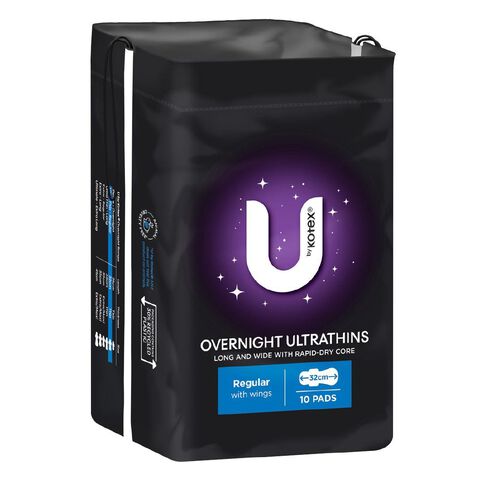 U By Kotex Overnight Ultra Thin Pads with Wings 10 Pack