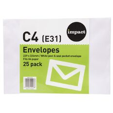 WS Envelope E31/C4 White Peel & Seal 25 Pack