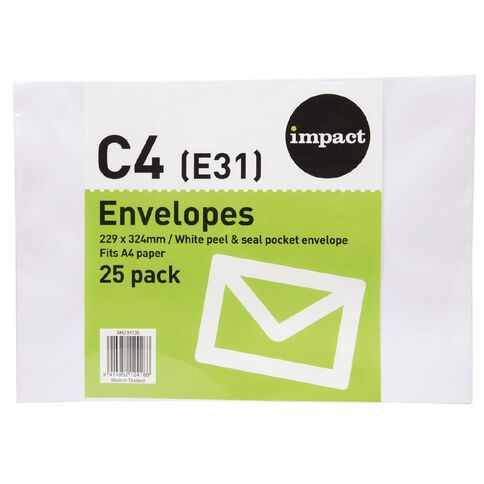 WS Envelope E31/C4 White Peel & Seal 25 Pack