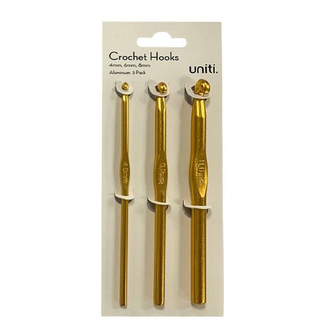 Uniti Aluminium Crochet Hooks 4mm 6mm 8mm 13.5cm Grey Mid 3 Pack