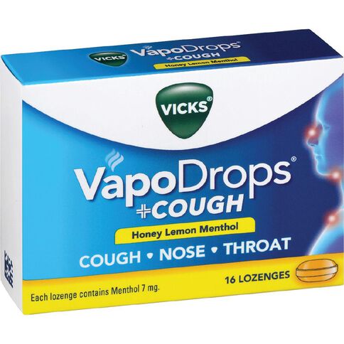 Vicks VapoDrops + Cough Honey Lemon Menthol Lozenges 16 Pack