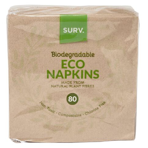 SURV. Biodegradable Eco 2-ply Napkins 33cm x 33cm 80 Pack