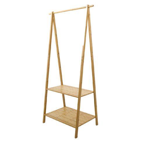 Living & Co Bamboo Garment Rack With 2 Shelves