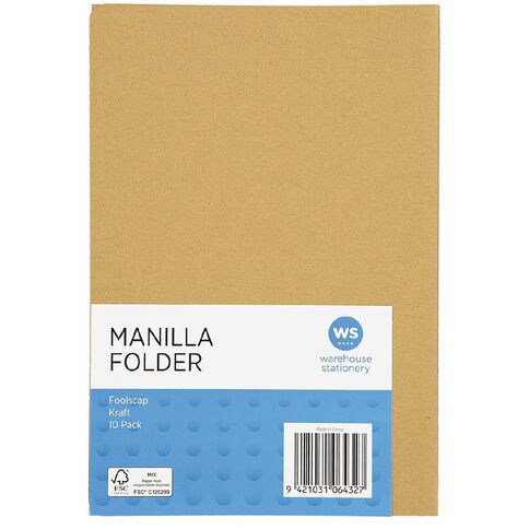 WS Manilla Folders Foolscap Kraft 10 Pack
