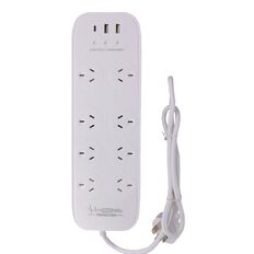 CordTech 8 Outlet Powerboard With Surge & 5.4A USB White