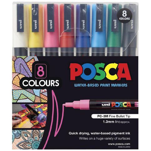 Uni Posca Marker 0.9-1.3mm Asst 8 Pack Assorted