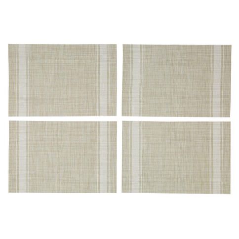 Living & Co Woven Placemat With White Stripe 4 Pack Natural 30cm x 40cm