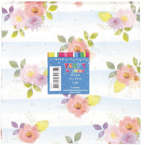 Artwrap Printed Napkins Floral Stripes 2-ply 33cm x 33cm 20 Pack