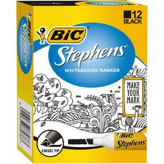 Stephens Chisel Whiteboard Marker Black 12 Pack Multi-Coloured