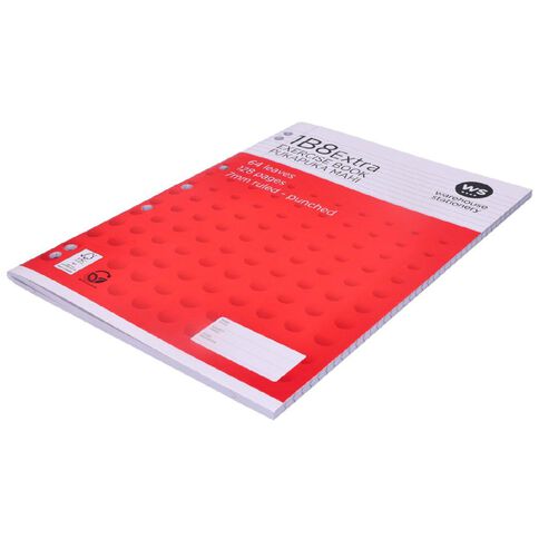 WS Exercise Book 1B8 (WA4) 7mm Ruled 64 Leaf Punched Red Mid