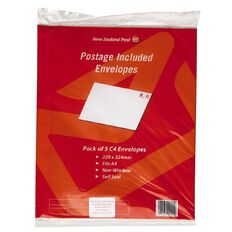 New Zealand Post Postage Included C4 Envelope 5 Pack White
