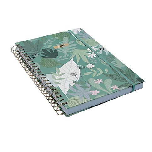 WS 2026 Diary A4 Week to View Spiral Foliage. Green