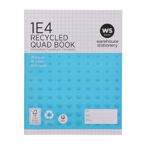 WS Exercise Book 1E4 7mm Quad 28 Leaf Blue Mid