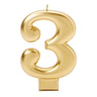 Candle Metallic Numeral #3 Gold