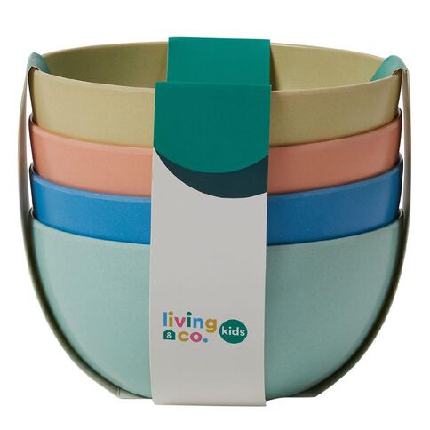 Living & Co Kids Bamboo Mix Bowls Multi-Coloured 4 Pack