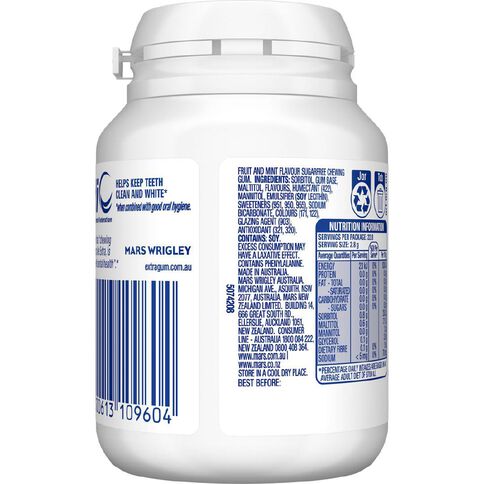 Extra White Bubblemint Chewing Gum SF Bottle 46 Piece 64g