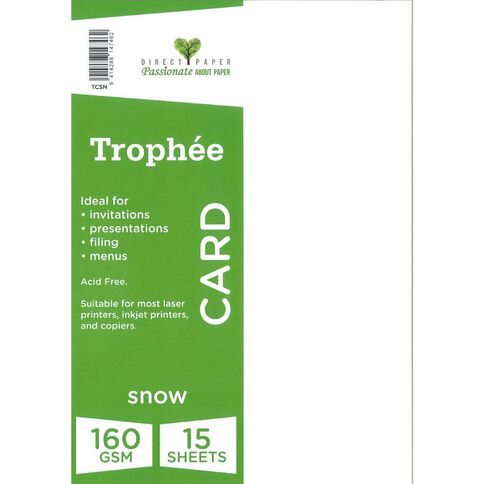 Trophee Card 160gsm 15 Pack Snow White A4