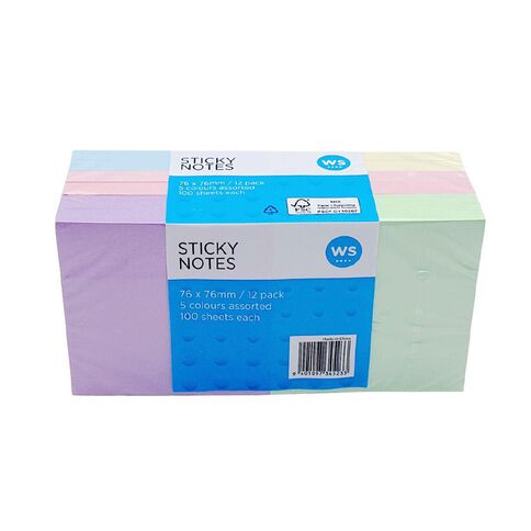 WS Sticky Notes 76mm x 76mm Multi-Coloured 12 Pack