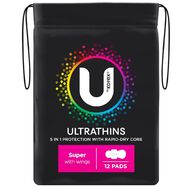 U By Kotex Ultra-thin Super Wings Pads 12 Pack