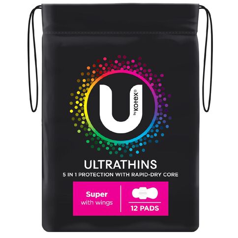 U By Kotex Ultra-thin Super Wings Pads 12 Pack
