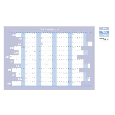 WS 2026 Wall Planner Non Laminated 750x500mm Blue