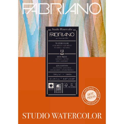 Fabriano Studio Watercolour Pad Hot Pressed 300gsm 12 Sheets A4