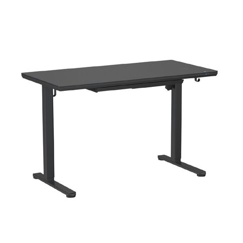 Workspace Height Adjustable Desk 1200W with Drawer Frosted Glass Black