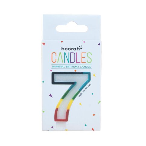 Hoorah Numeral Candle 7 Rainbow Border 80mm x 10mm White