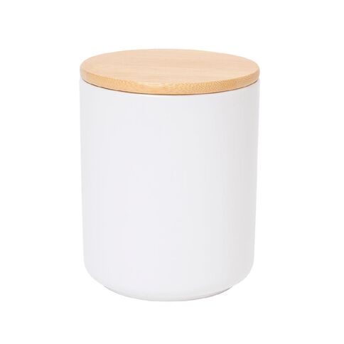 Living & Co Ceramic Canister with Bamboo Lid Cream 13cm
