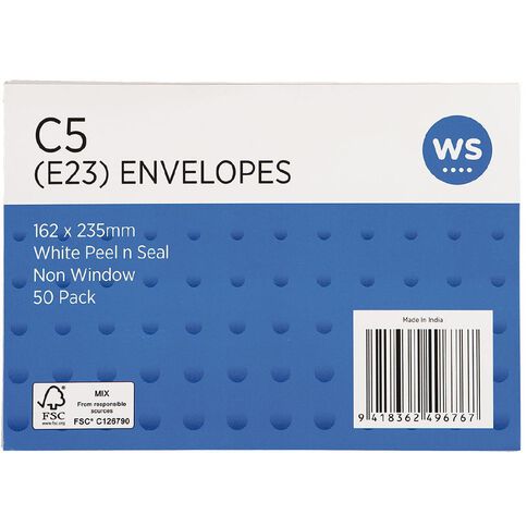 WS Envelope E23/C5 Peel & Seal 50 Pack