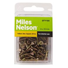 Miles Nelson Yellow Zinc Square Drive Screws 8mm x 20mm