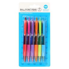 WS Retractable Ball Point Pens Assorted 6 Pack