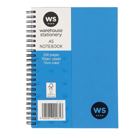 WS Notebook Wiro 200 Page Hard Back Blue Mid A5