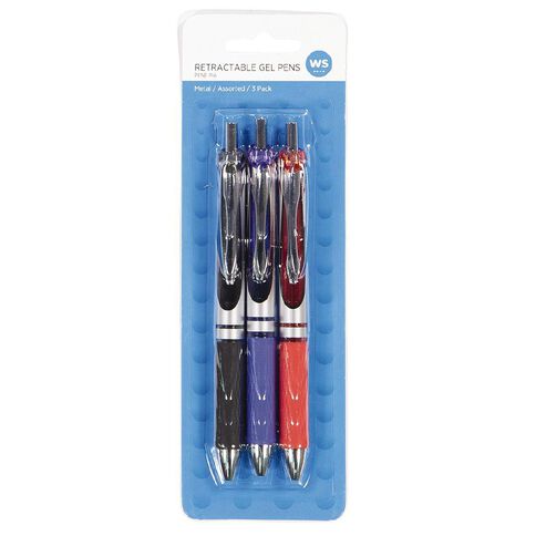 WS Retractable Metal Barrel Gel Pen Assorted Assorted 3 Pack