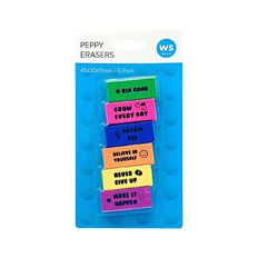 WS Peppy Erasers Assorted Colours Assorted 6 Pack