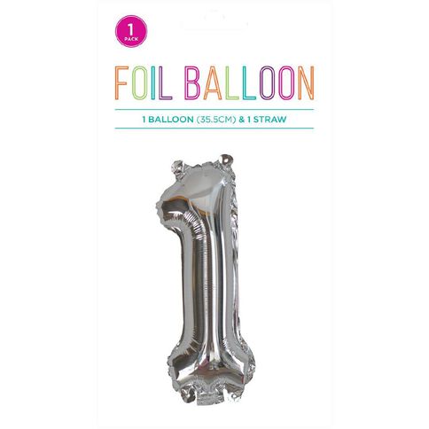 Hoorah Foil Balloon #1 Silver 35cm