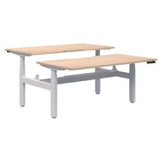 Quick Ship Premium Electric Back 2 Back Desk White/Refined Oak 1800x800