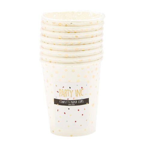Party Inc Metallic Foil Confetti Printed Cups 250ml 8 Pack