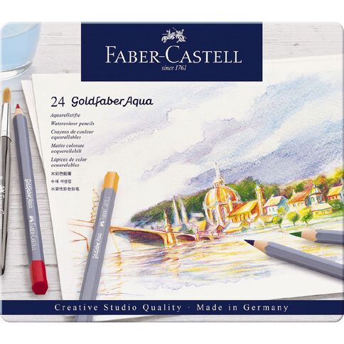 Faber-Castell Goldfaber Aqua Watercolour Pencils in Tin 24 Pack Assorted