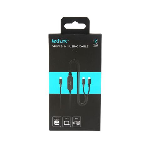 Tech.Inc 140W 2in1 USB-C Cable 1m Black