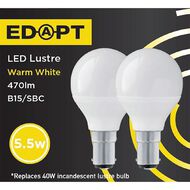 Edapt LED B15 Fancy Round Light Bulb 5.5W Warm White 2 Pack