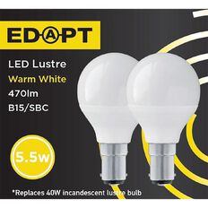 Edapt LED B15 Fancy Round Light Bulb 5.5W Warm White 2 Pack
