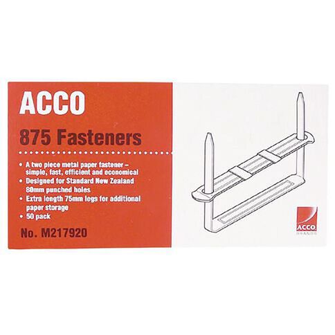 Acco File Fasteners with Prong 2 Piece 80mm Silver 50 Pack
