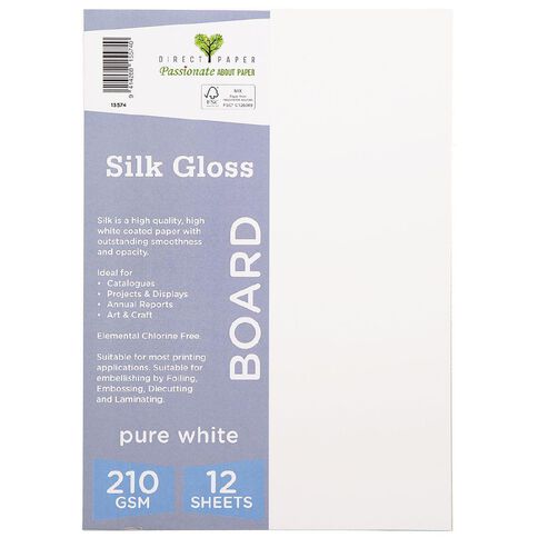 Direct Paper Silk Gloss 210gsm 12 Pack Pure White A4