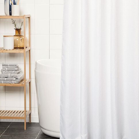 Living & Co Shower Curtain Woven Waffle White 180cm x 180cm