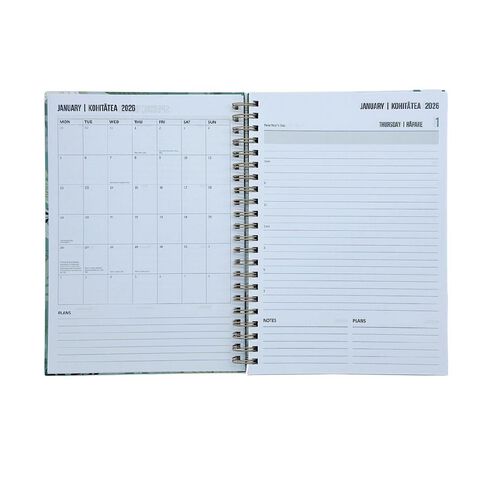 WS 2026 Diary A4 Week to View Spiral Foliage. Green