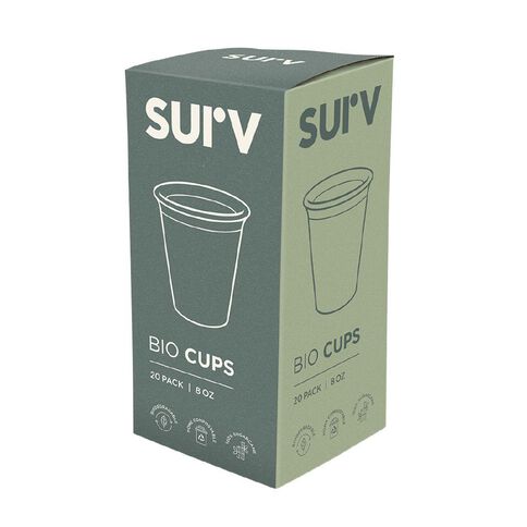 SURV. Bio Cups Sugarcane Natural White 250ml 20 Pack