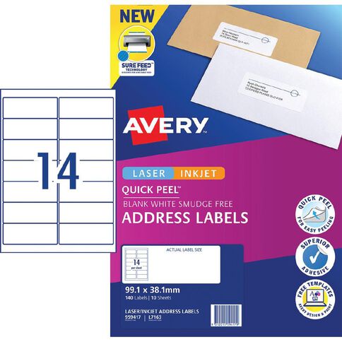 Avery Quick Peel Address Labels with Sure Feed 99.1 x 38.1mm 140 Labels